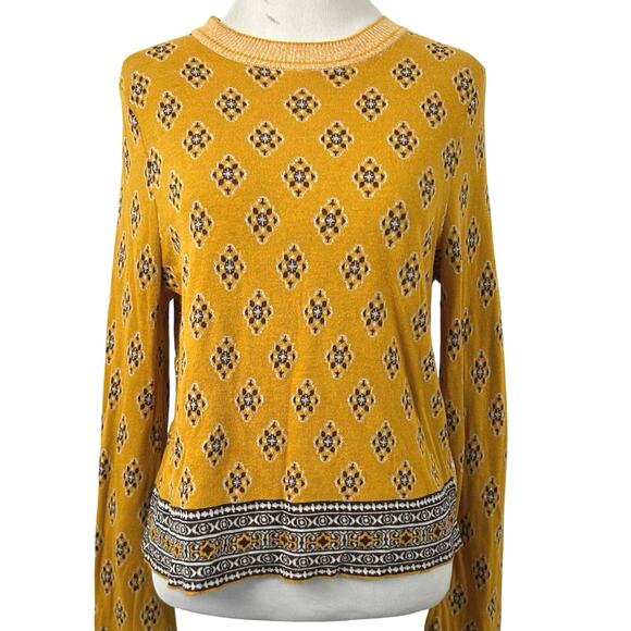 Free People Women Long Sleeve Knit Sweater Gold Fall Pullover Boho Hippie Small - Picture 1 of 8